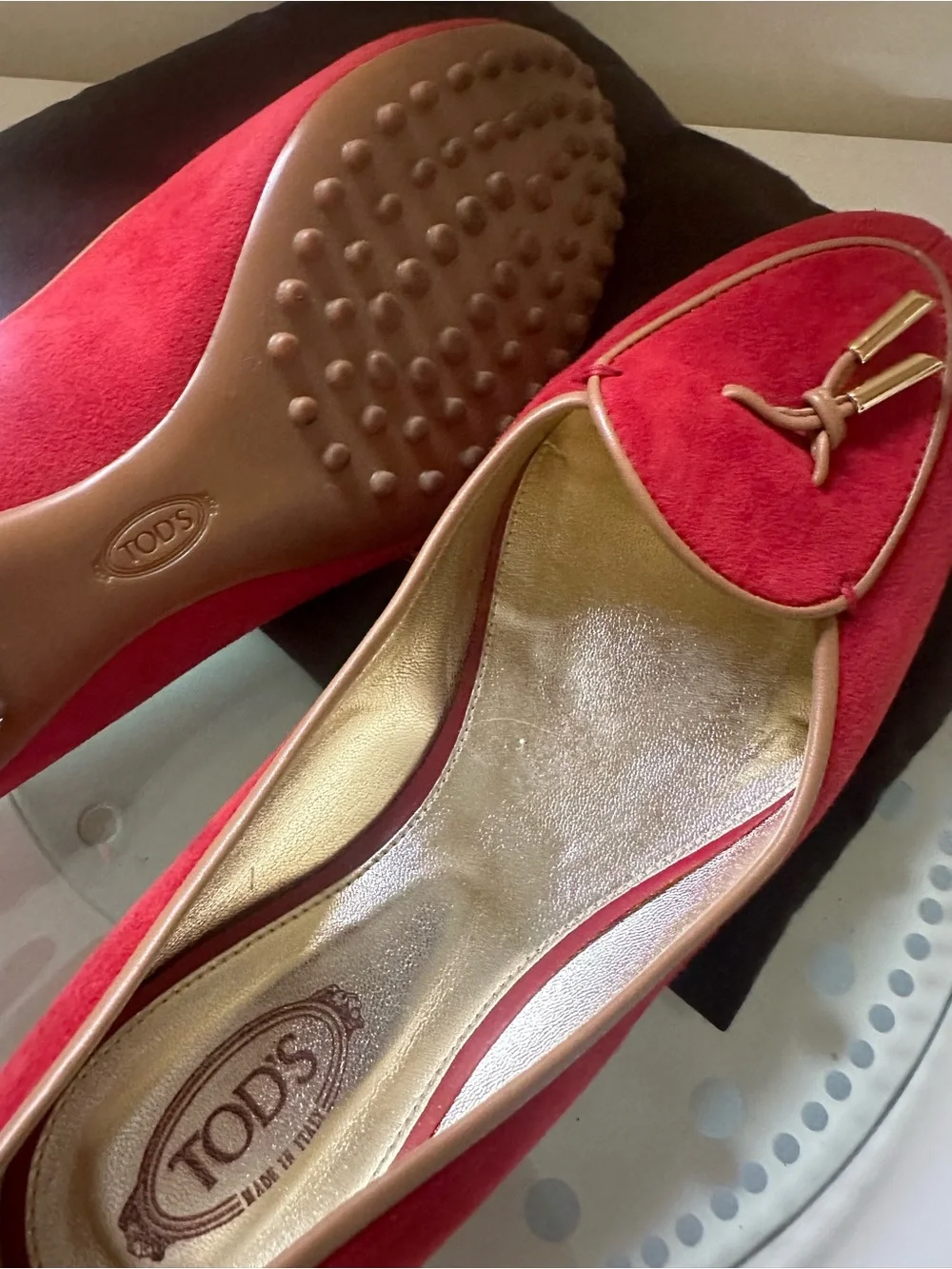 Tod's Red Suede Tassel Trim Loafers